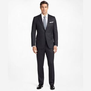 Brooks Brothers 1818 Madison Saxxon Wool Suit 43L 37x32 Dark Gray Herringbone